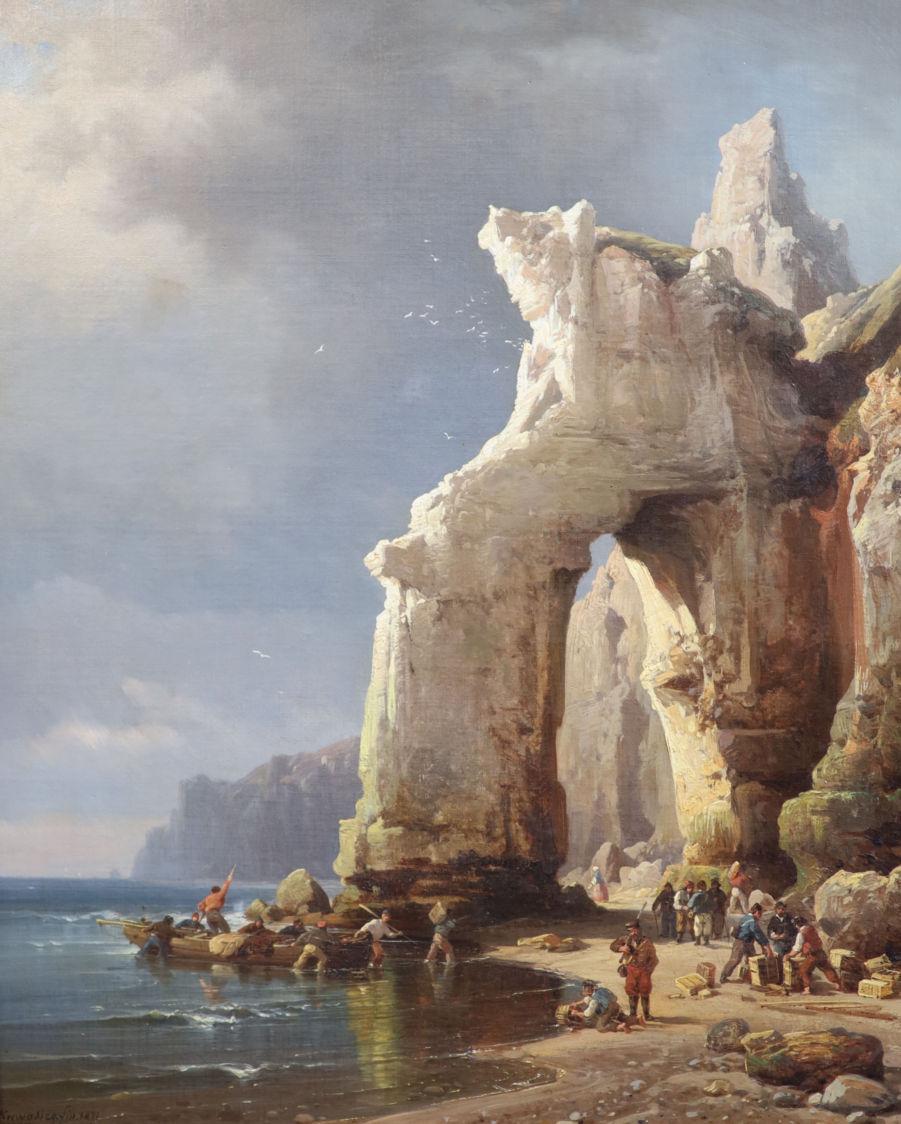 Charles E. Kuwasseg (1838-1904) The Sailors Landing 23.5 x 19in.